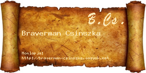 Braverman Csinszka névjegykártya